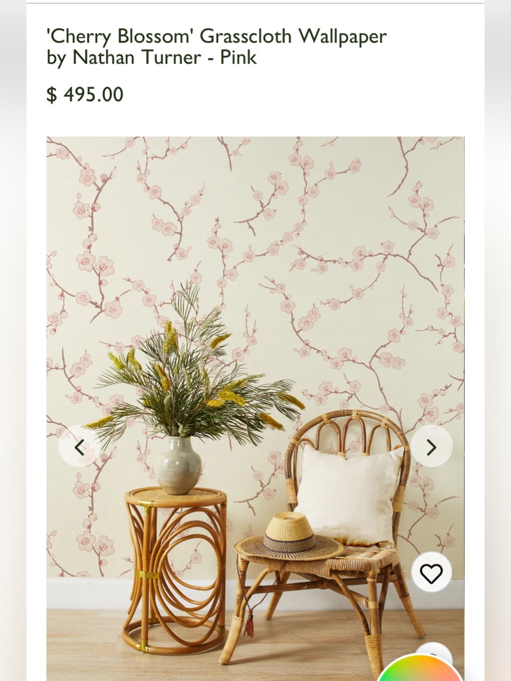 Cherry Blossom Grasscloth Wallpaper by Nathan Turner - Pink